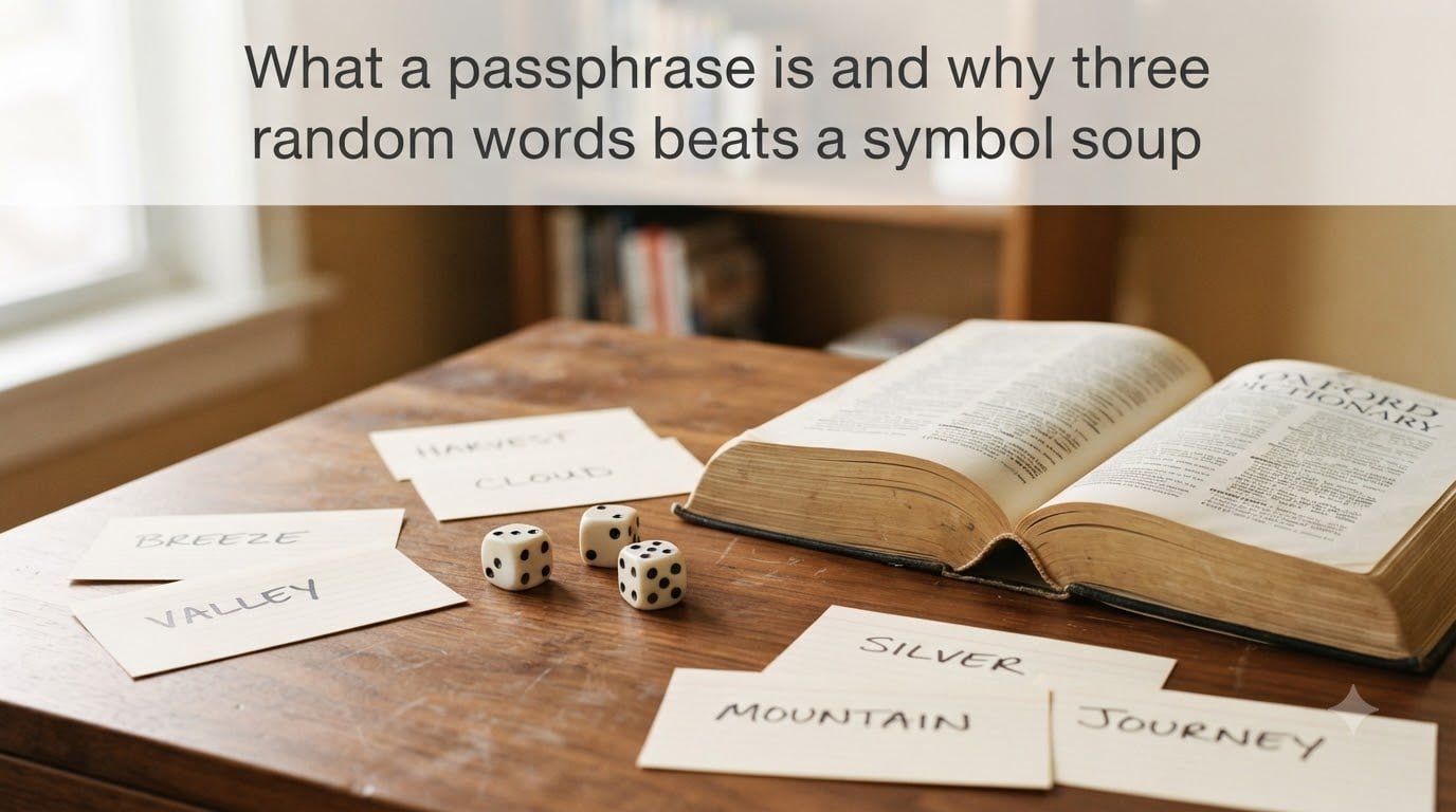 What a passphrase is and why three random words beats a symbol soup